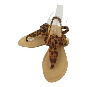 Anna Piper 3 Animal Print Thong Strappy Sandals Womens Size 6.5 Brown Tan
